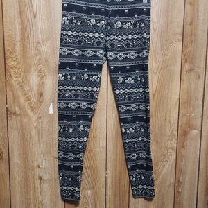 Full Tilt Small Gray Multi Cotton Spandex Big Girls Leggings Floral Stripes